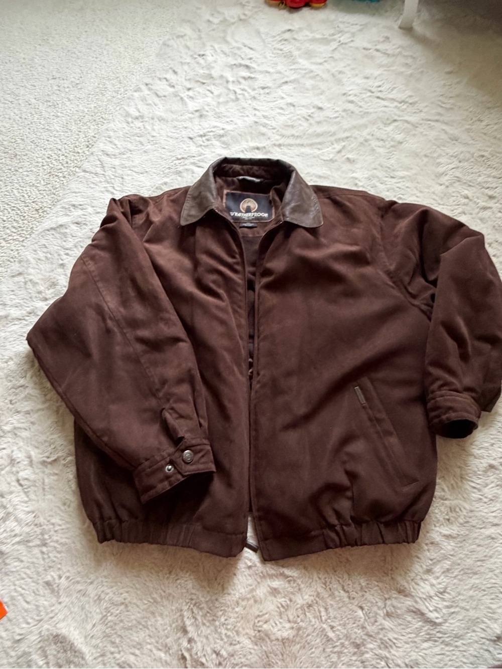 Weatherproof Brown jacket with Corduroy Collar / faux suede bomber jacket